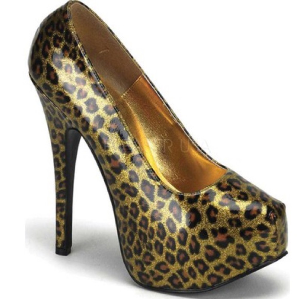 Bordello TEEZE, Gold Cheetah Patent, size 12